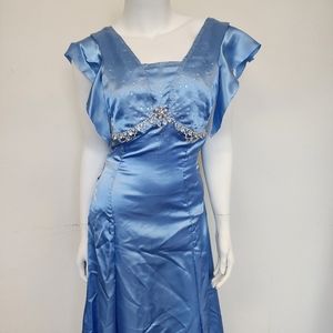 Vintage cindrella prom dress gems in front baby blue gown bow on back